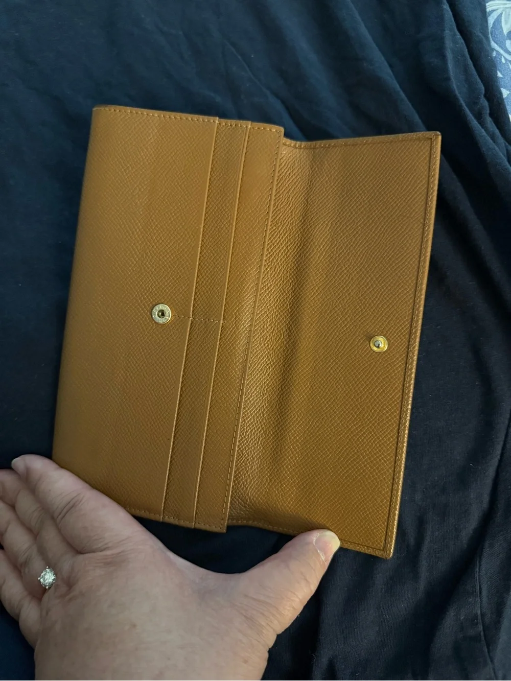 Bulgari Tan Leather Continental Wallet with Gold Emblem